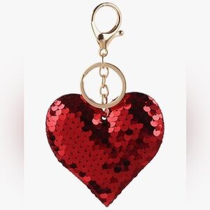 Sequin Heart Bag Charm in Vintage Rouge